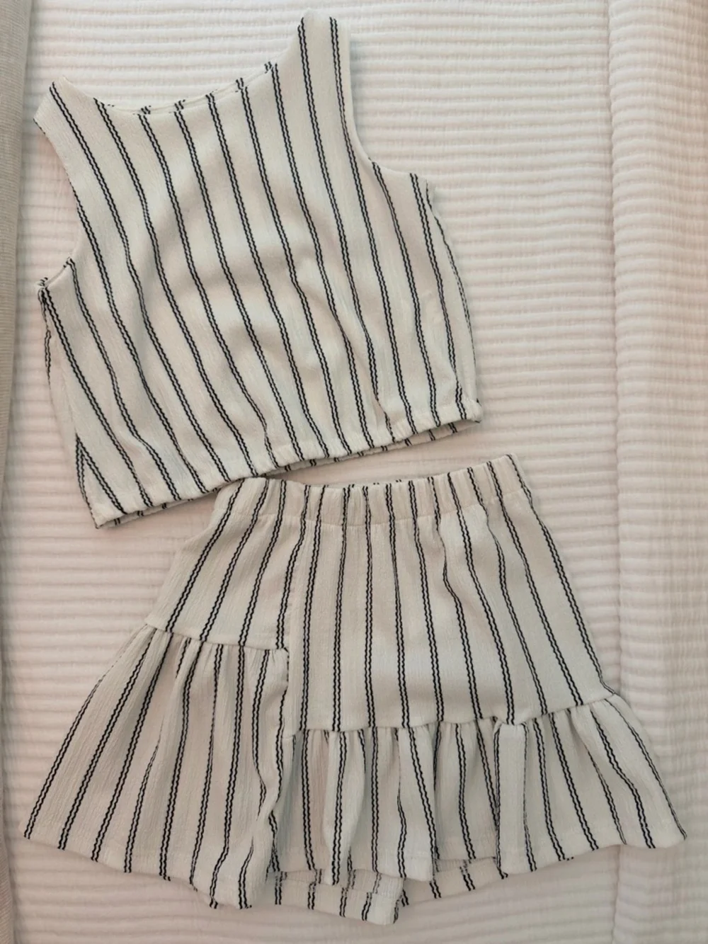 Zara Kids Girls Striped Two-Piece Cropped Tank & Skirt Set - Cream & Black